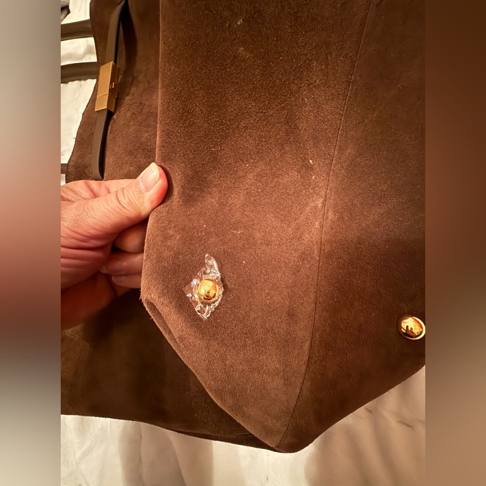 DeMellier Dark Brown Suede Tote with Gold Hardware - Picture 8 of 11